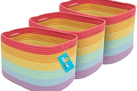 OrganiHaus 3-Pack Rope Rainbow Storage Baskets for Shelves | Rainbow Baskets for Classroom | Baby..
