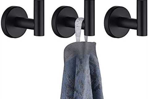 JQK Black Bathroom Towel Hook, Coat Robe Clothes Hook for Bathroom Kitchen Garage Wall Mounted (3..