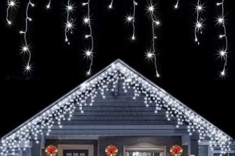 Christmas Icicle Lights 200 LED 38.4 FT 40 Drops 8 Modes Waterproof, Connectable, Cool White..