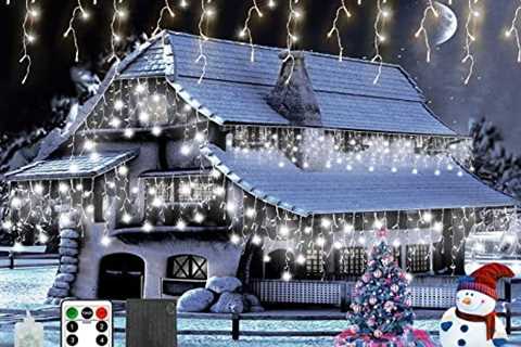 Christmas Icicle Lights Outdoor 37.41Ft 720 LED 144 Drops, Christmas Lights Plug In with Remote..