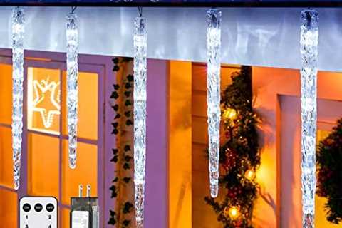 Icicle Christmas Lights Outdoor 12.5ft – 20 Tubes 100 LED Icicle Lights with Remote, 8 Light Modes..