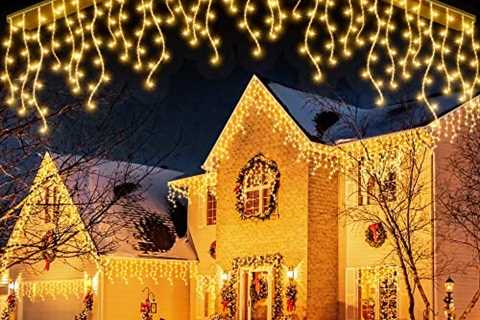 GYLEFY Christmas Lights Outdoor, Icicle Lights 98.4FT Curtain Lights 1200LED Connectable String..